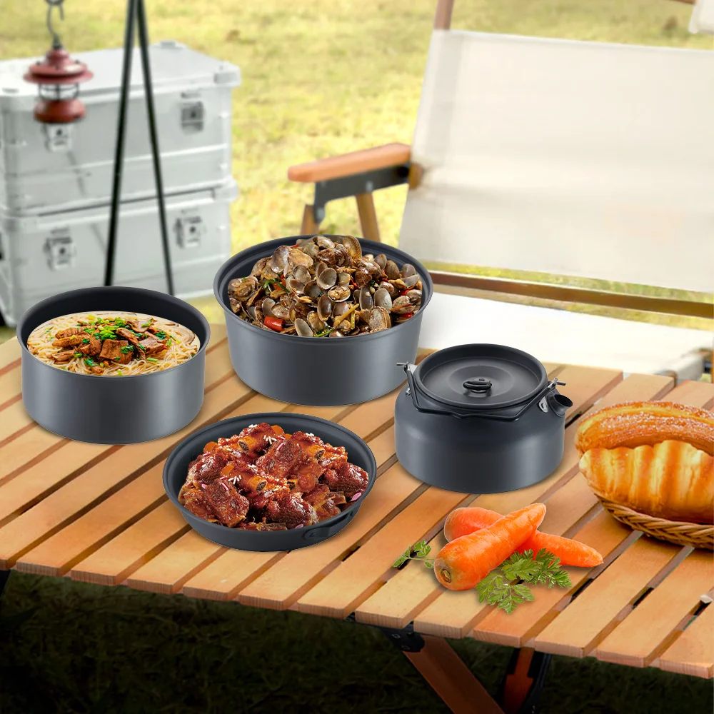 tableware hiking outdoor kitchen pot 6 pcs hard anodized aluminum camping cook set