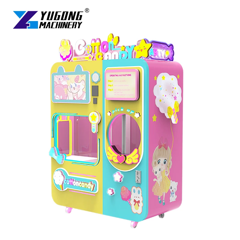 Wholesale Marshmallow Floss Makers Robot Commercial Full Automatic Making Sugar Cotton Candy Vending Machine