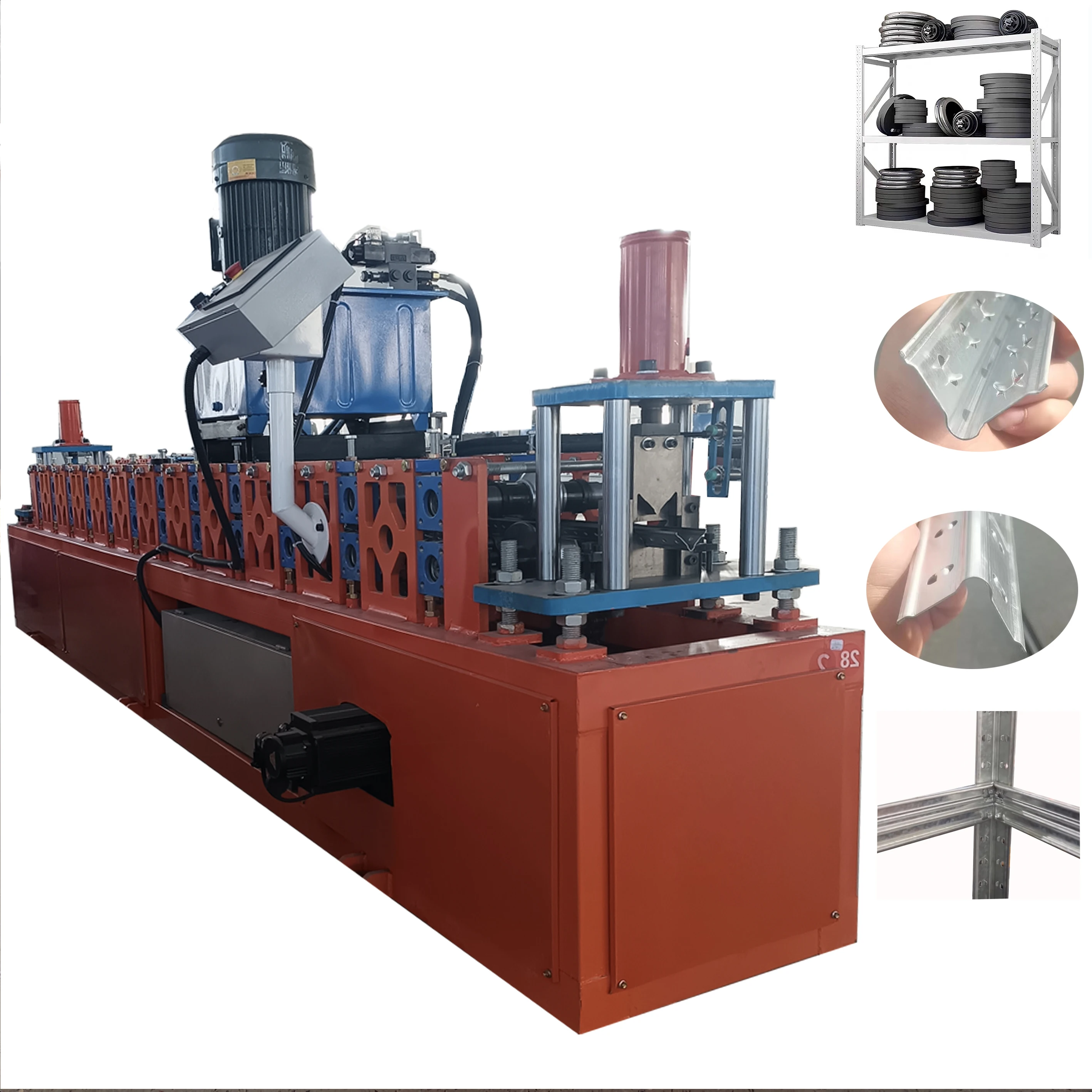 China Supply Heavy Duty shelf lock wall panel roll forming machine  shelf rack machine supermarket shelf making machine