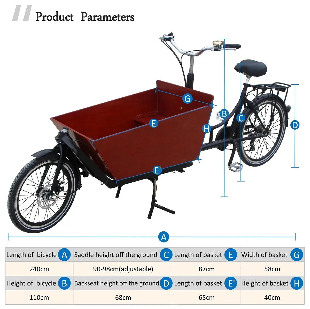 Chinese supplier 2 wheel cargo bike electric with 250W rear hub- motor for sale