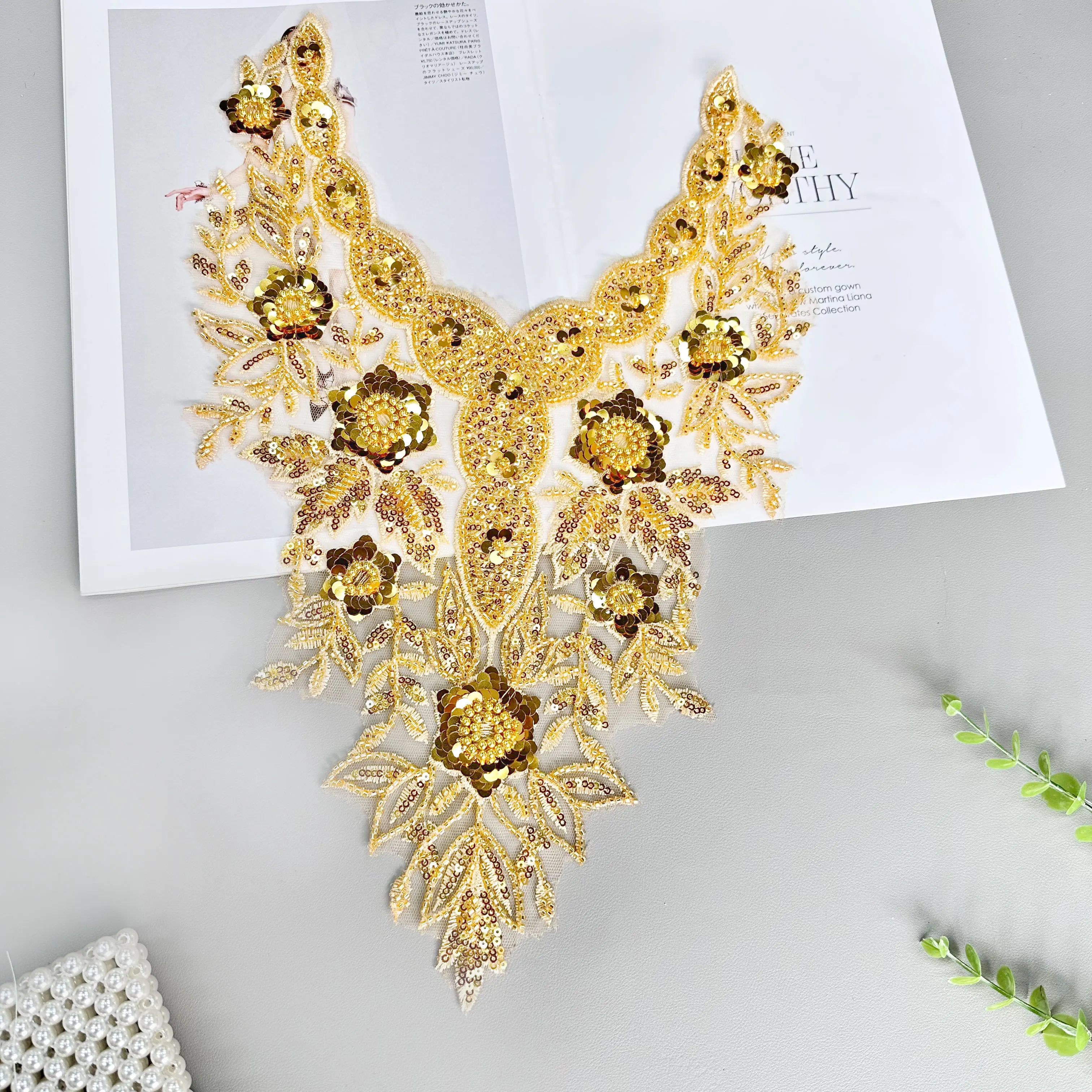 Gold Embroidered Sequin Clothing Patch Collar Luxury Dress Performance Clothes Dress Decorative Accessories