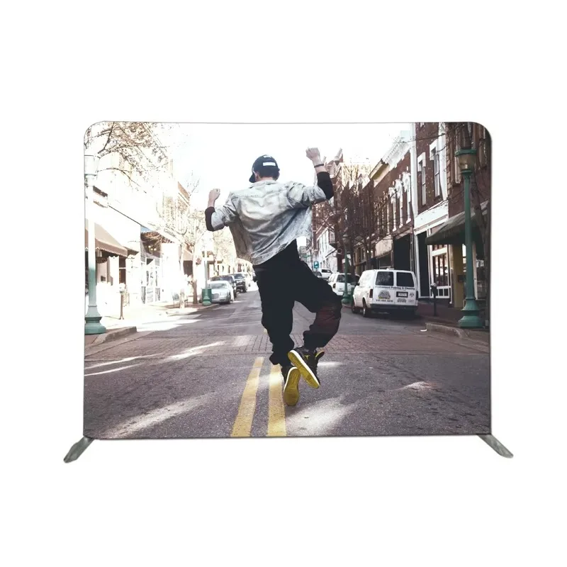 Portable Pop-Up Display Trade Show Booth with Straight Backdrop Tension Fabric Advertising Wall Banner Stand Exhibition Stand