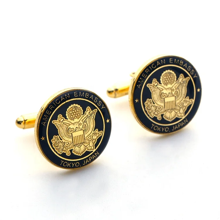 custom gold plated metal soft enamel logo coated epoxy fashion cuff links tie clips