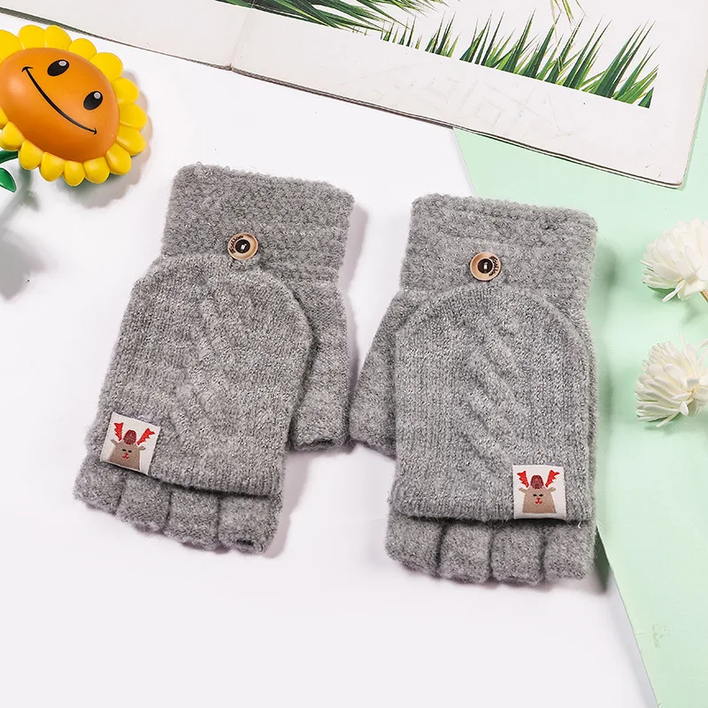 2022 женские зимние теплые вязаные перчатки с откидной крышкой на полпальца