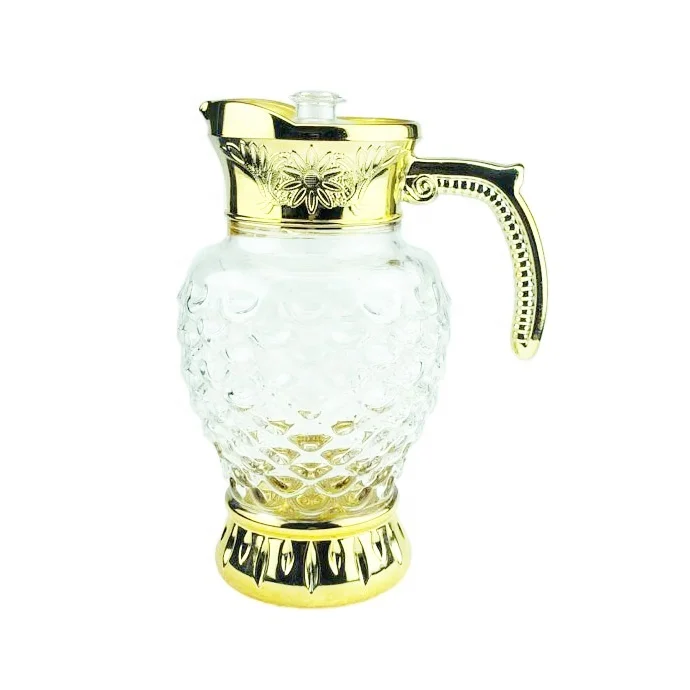 1.6L clear glass round water jar and 150ml glass cup set electroplate gold colour drinkware home bar dinning glassware