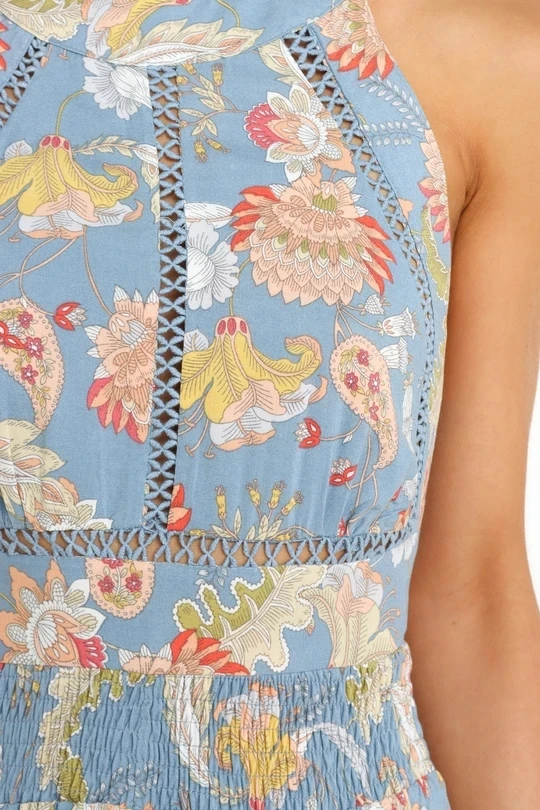 Wholesale Cheap Factory Summer Boho Sexy Floral Dress Women Casual Beach Maxi Chiffon Sleeveless Strap Dresses