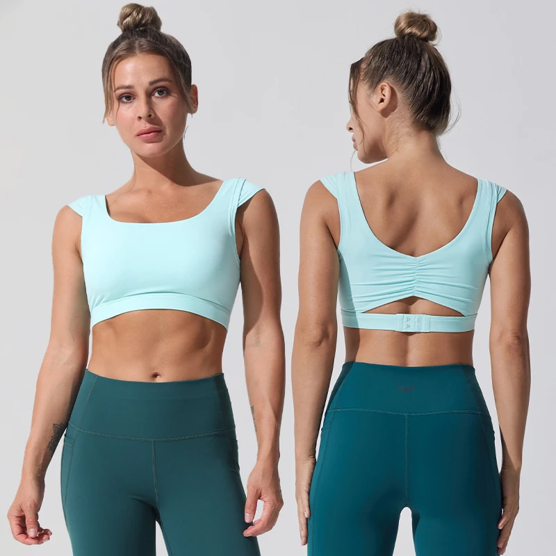 Hingto Custom Taped Clip Scrunch Design Sports Bra Hight Waist Leggings Sets With Phone Pocket Design