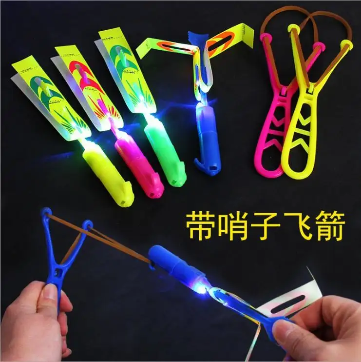 Amazing Arrow Rocket Launchers Elastic Slingshot Flying Helicopters Copter Led Lights Parachute Toy Slingshot Flying Copters