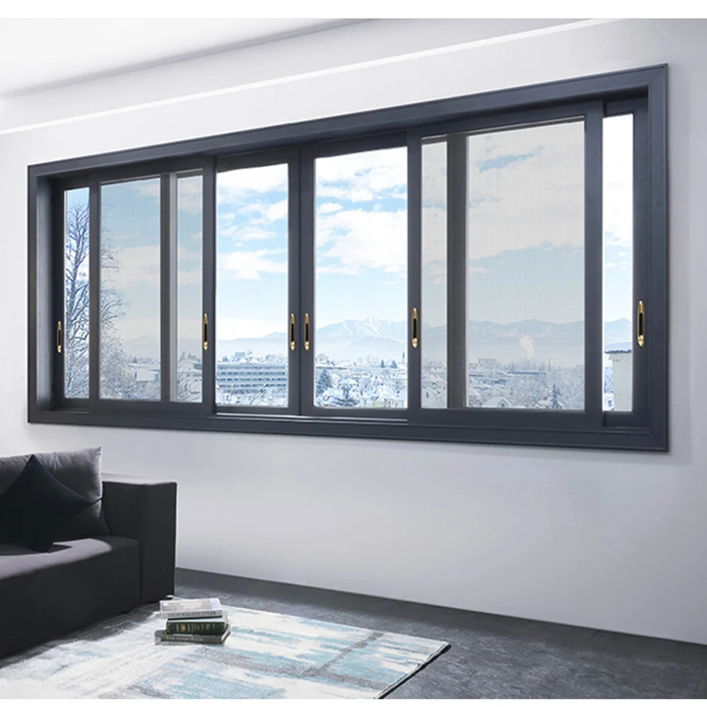 Double Glazed Aluminum Frame Sliding Windows 3 Tracks Sliding Window