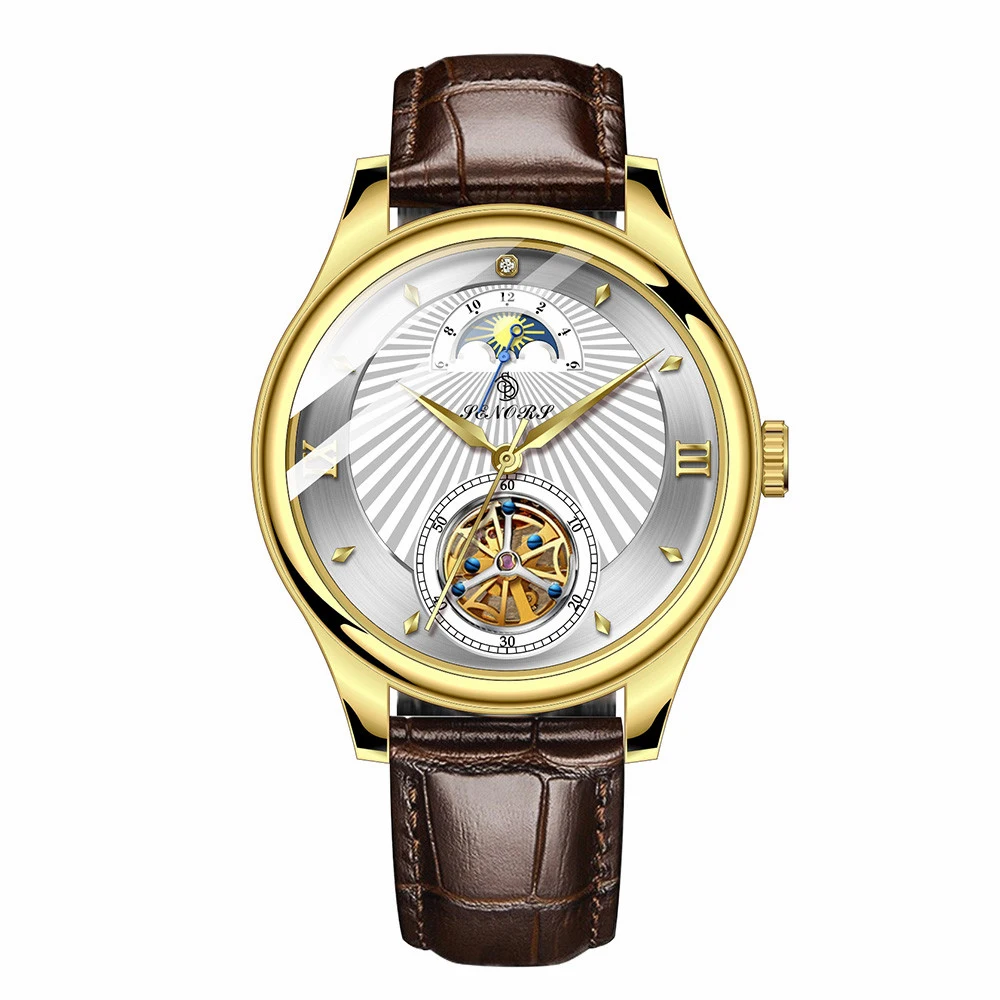 Double Color Leather Water Resistant Tourbillion Automatic Mechanical Watches for Wristwatch man