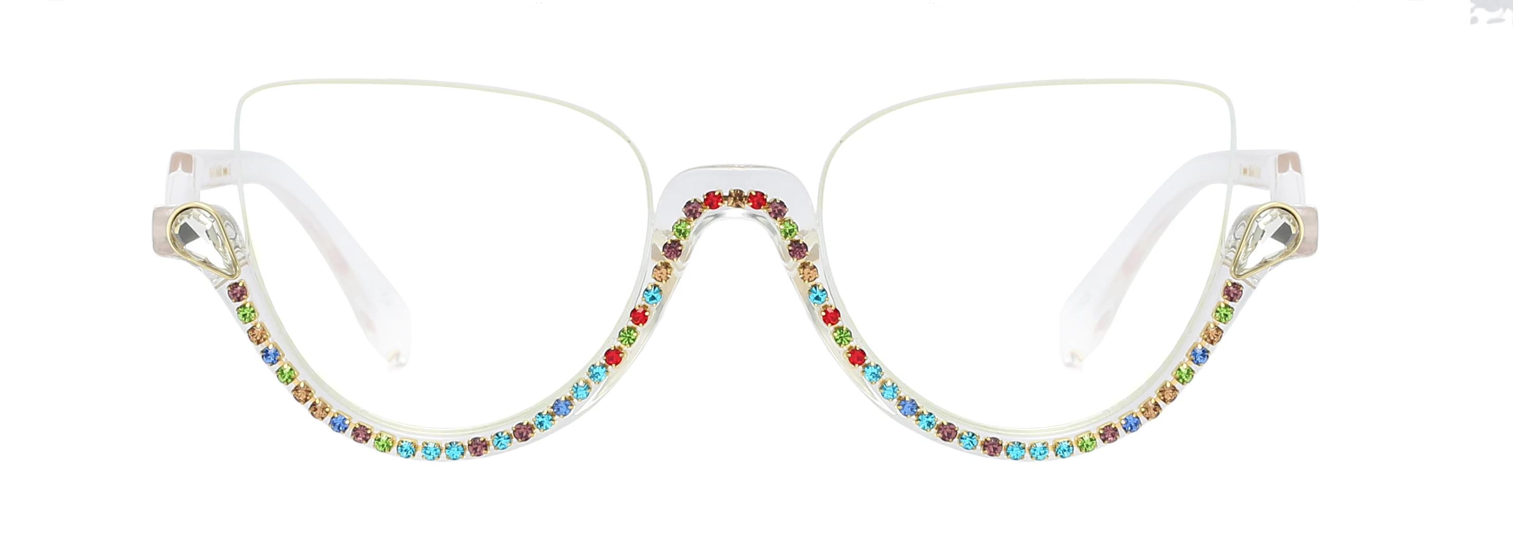 fashion PC cateye diamond woman blue light blocked shinny half rim optical glasses eyeglasses frame