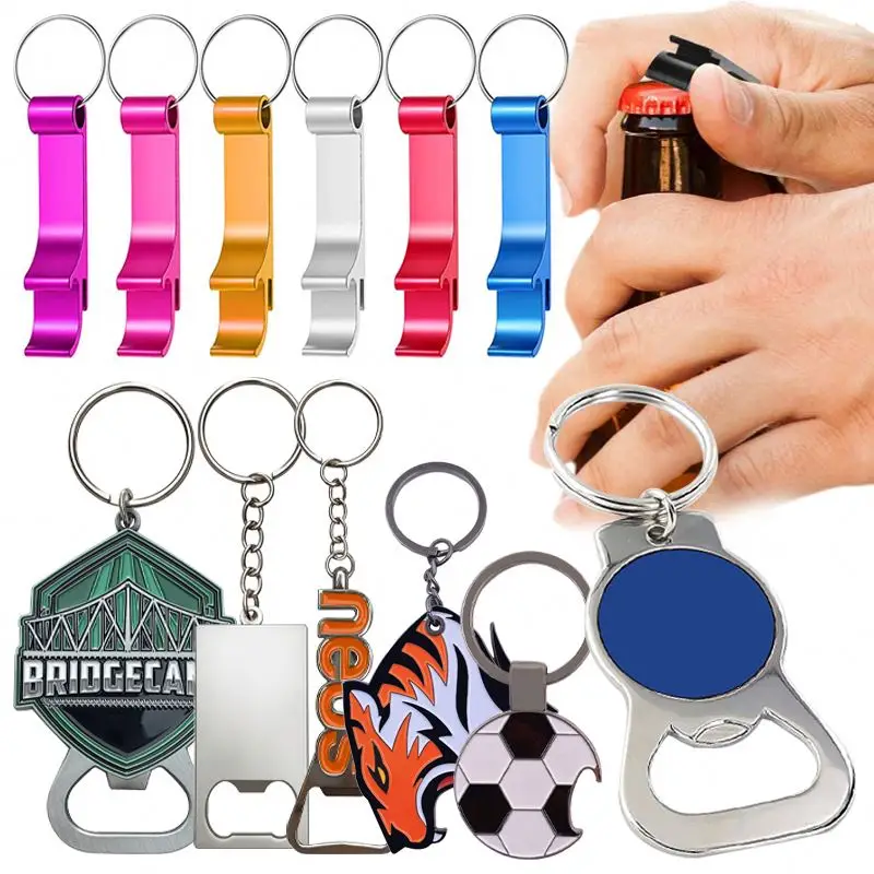 Wholesale blank engraveable metal logo aluminum can opener key chain sublimation custom beer bottle opener keychain with opener