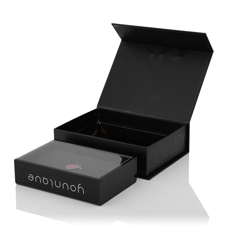 Custom Printing Luxury  Cosmetic Magnet Form Insert Rigid Gift Box With Lid Black Magnetic Gift Box For Jewelry