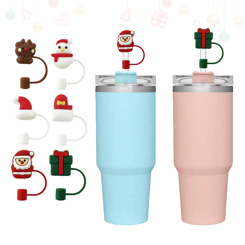 High Quality Silicone 3D 10mm Christmas Straw Topper Drinking Water Juice Tumbers Accessories Straw Tip Cover Cap