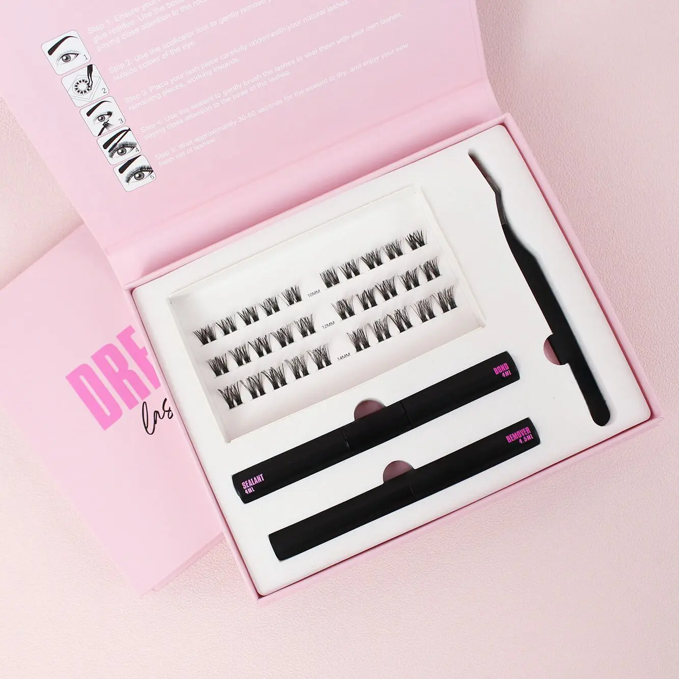 Factory Price custom fluffy diy lash kit wholesale eyelash cluster bond and seal Private label vegan eyelash extension set home