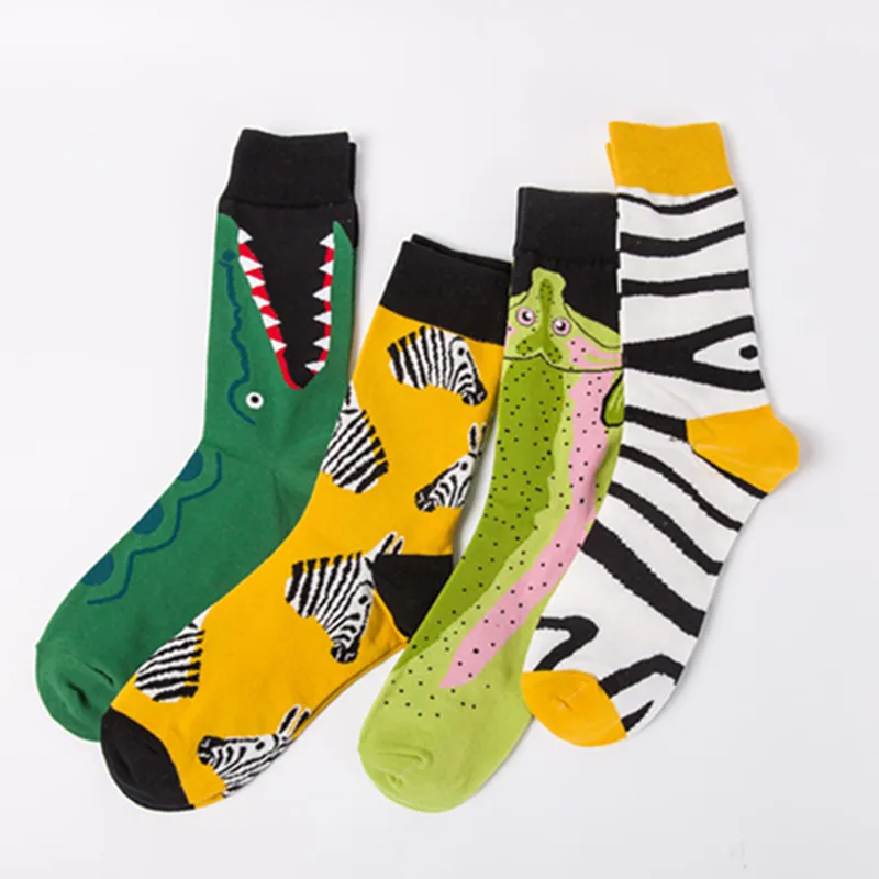 Zebra Crocodile Shark Fish Design Socks Bonypony Wholesale Autumn Winter Fashion Animal pattern Socks for Men