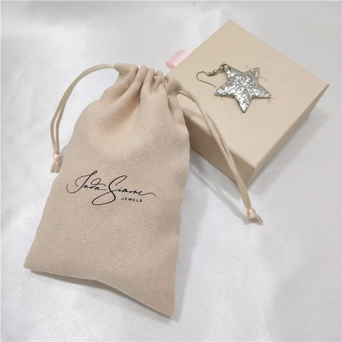 Custom Luxury Jewelry Pouches with Custom Logo Suede Velvet Small Drawstring Bag