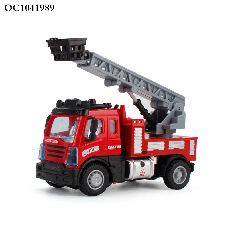 Newest simulation model pull back small red fire truck toy with light sound