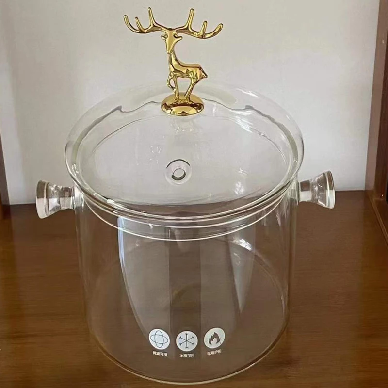 High Borosilicate Glass Saucepan Cooking Pot Thickened Glass Instant Noodle Pot Household Double Ear Glass Pot Open Flame Safety