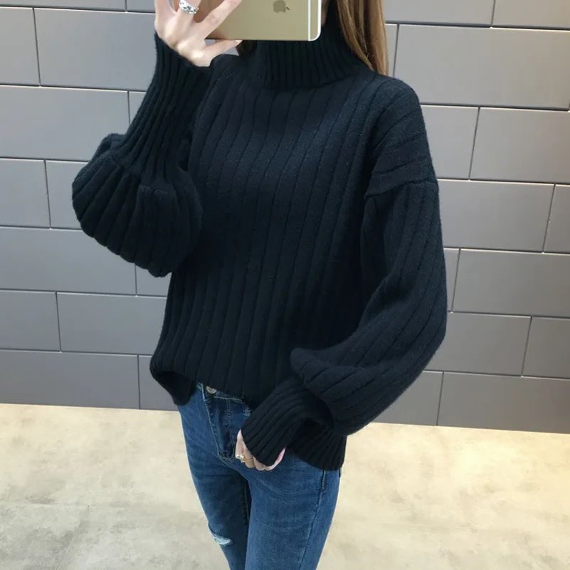 Promotion Fashionable women mock collar lantern sleeve free size cable knit women sweater