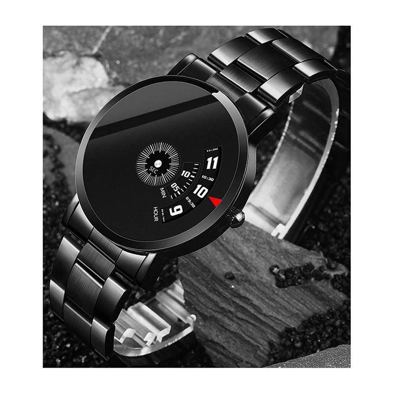 Newest stainless steel case dish time display waterproof unisex quartz wristwatch