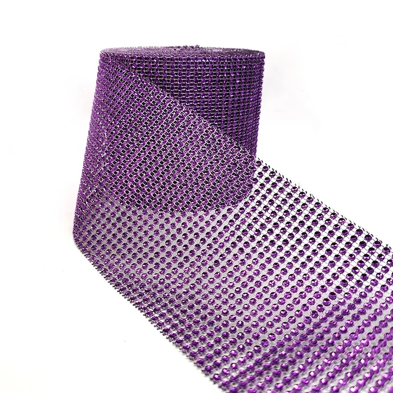 wholesale 24row Deep purple diamond mesh wrap trimming rhinestone plastic ribbon trim for wedding party craft decoration