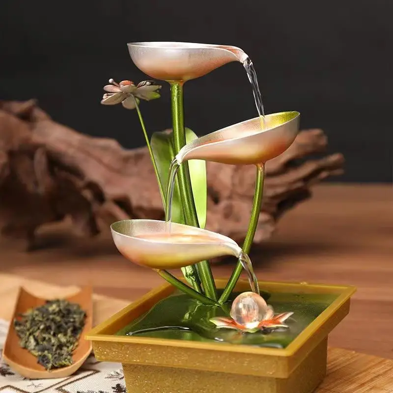 Art Battery Flowing Decoration Creative Wealth USB Charging Cable Iron Indoor Desktop Humidification Battery Fountain