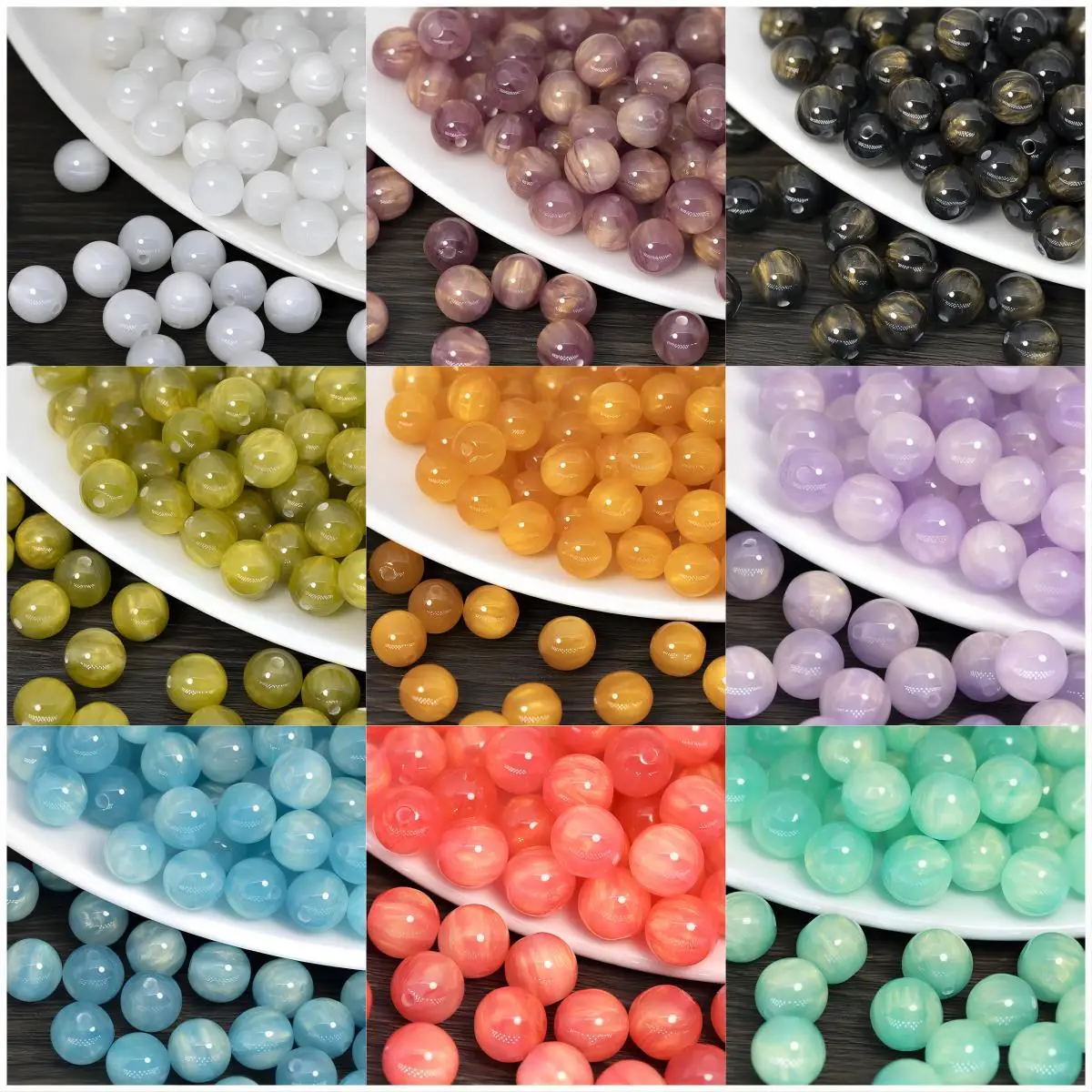 50Pcs/bag Resin 8-12mm gradient glitter gold foil bead Round Beads DIY mobile phone chain bracelet keychain jewelry accessories