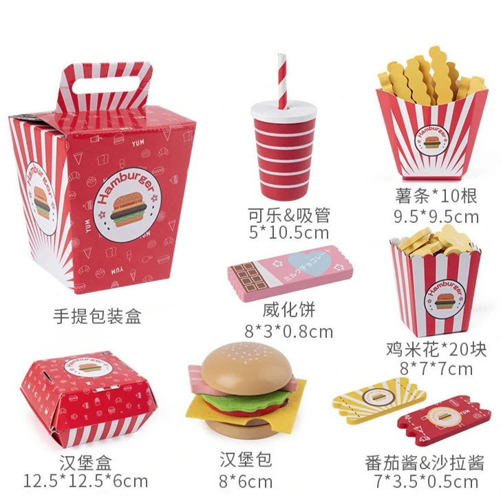 Pretend Play Kitchen Food Set Wooden Play Kitchen Stacking Hamburger Toys For Kid