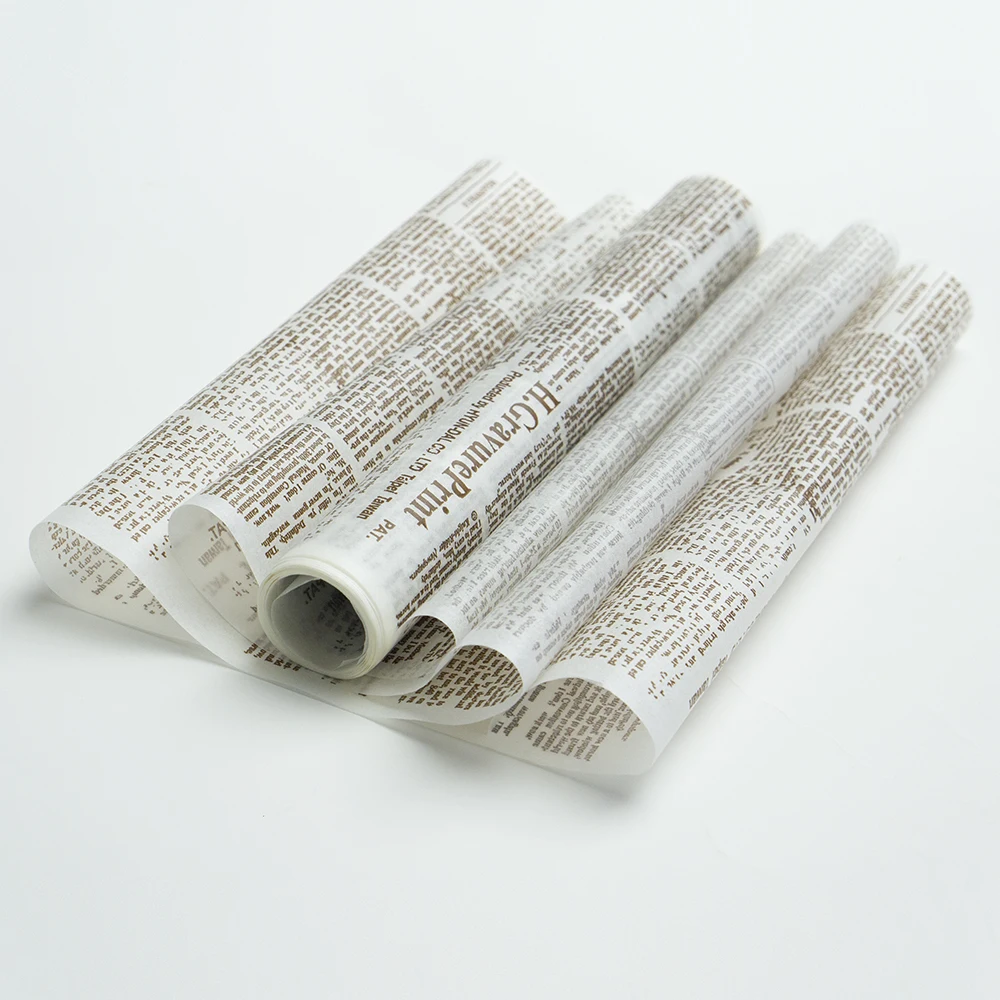 Custom Silicone Coated Newspaper Printed Greaseproof Paper Rolls For Sandwich & Deli Wrapping