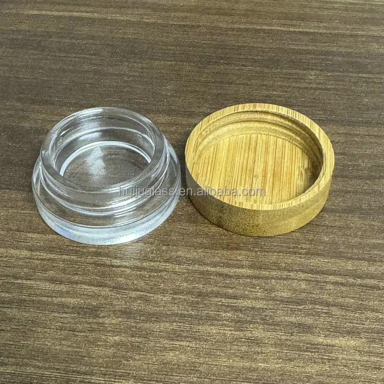7ml Low Profile Thick Glass Jars with Bamboo Lids - Airtight Containers for Oil, Lip Balm, Wax, Cosmetics