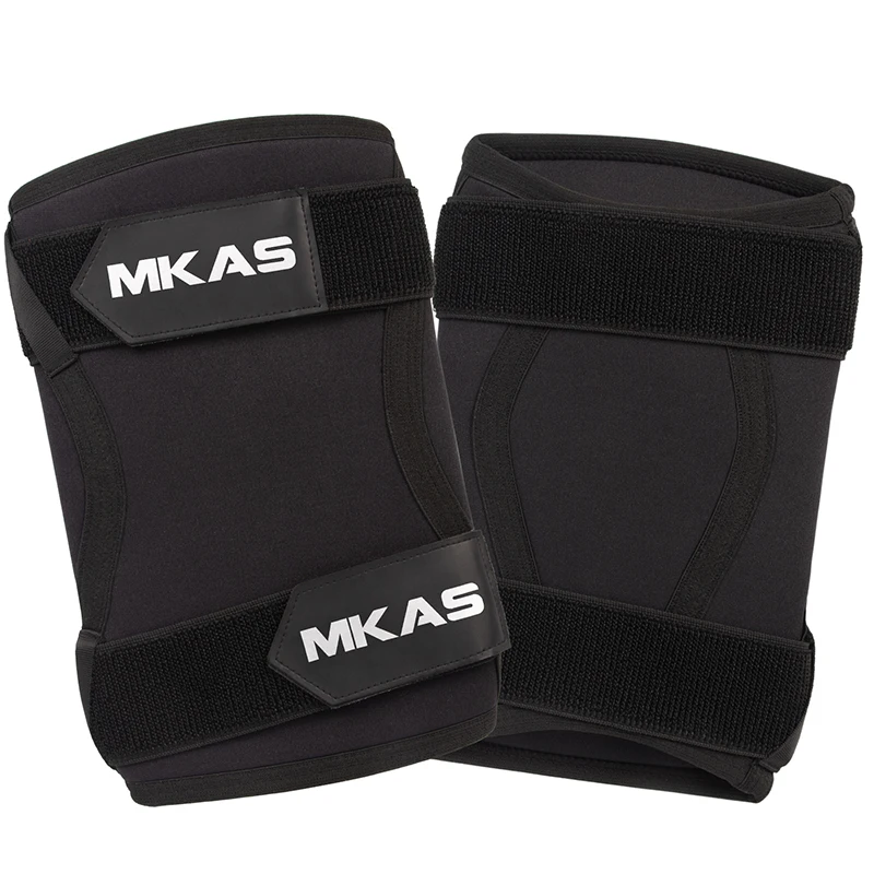MKAS Fitness Black Anti Slip Adjustable Weightlifting Compression Elastic Knee Wraps Brace Neoprene Knee Sleeves