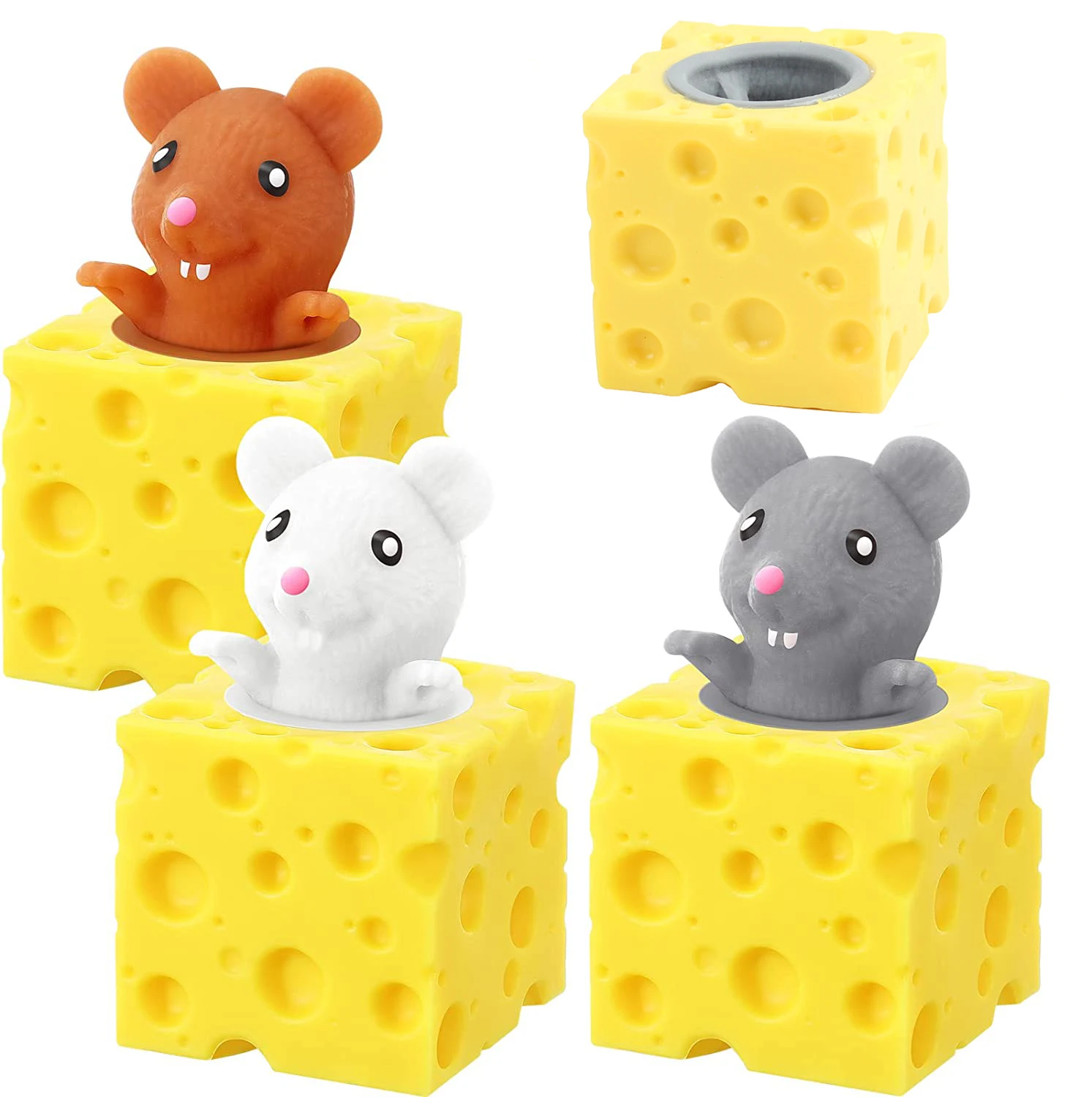 Fun TPR Cute Squeeze Pop up Kids Fidget Toys Anxiety Stress Relief Animal Cheese Mouse Cup Toy for Girls