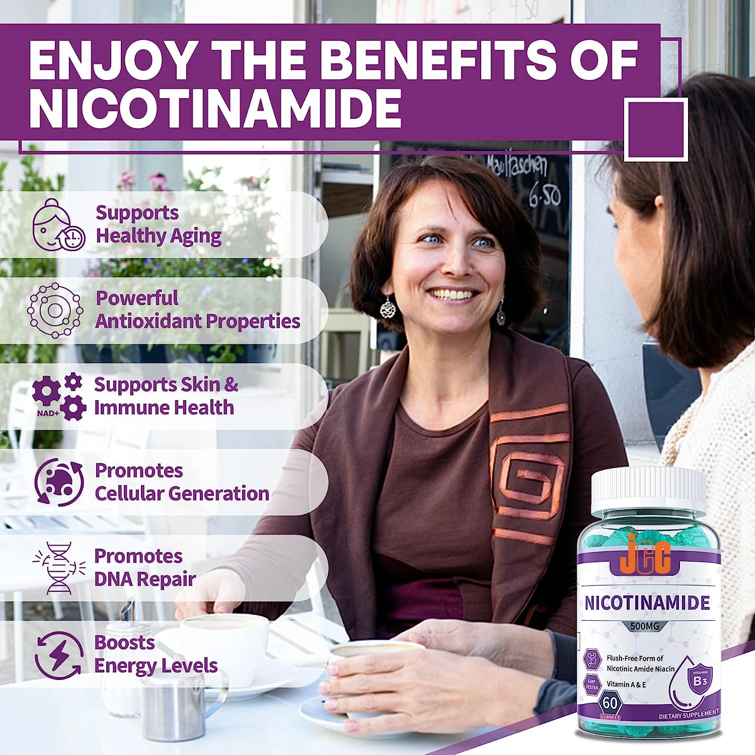 Nicotinamide Gummies Vitamin B3 Flush Free Nicotinic Amide Niacin for Healthy Aging Cellular Energy Metabolism Vegan