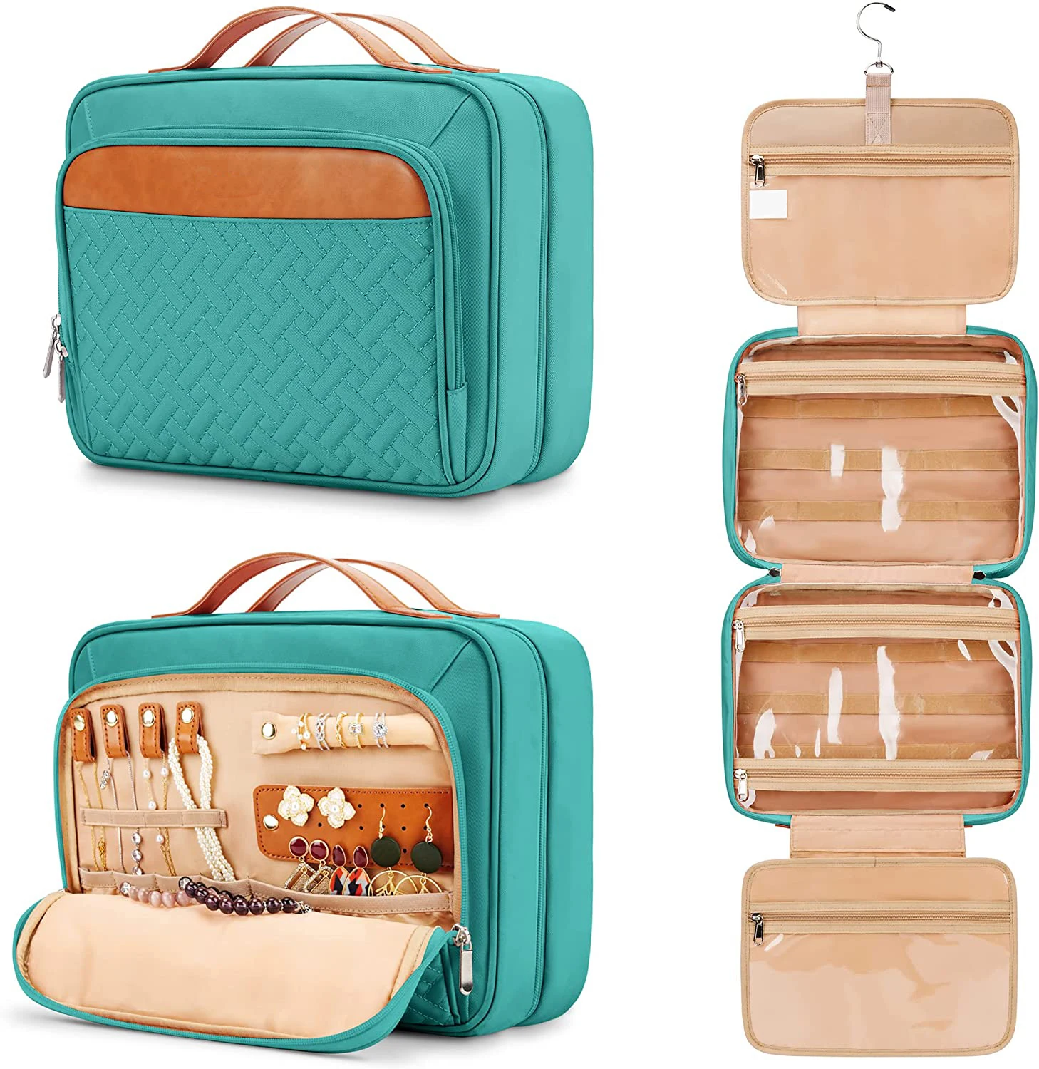 3 in 1 Travel Hanging Toiletry Bag Holds Full-Size Shampoo with Jewelry Organizer Compartment Waterproof Cosmetic bag