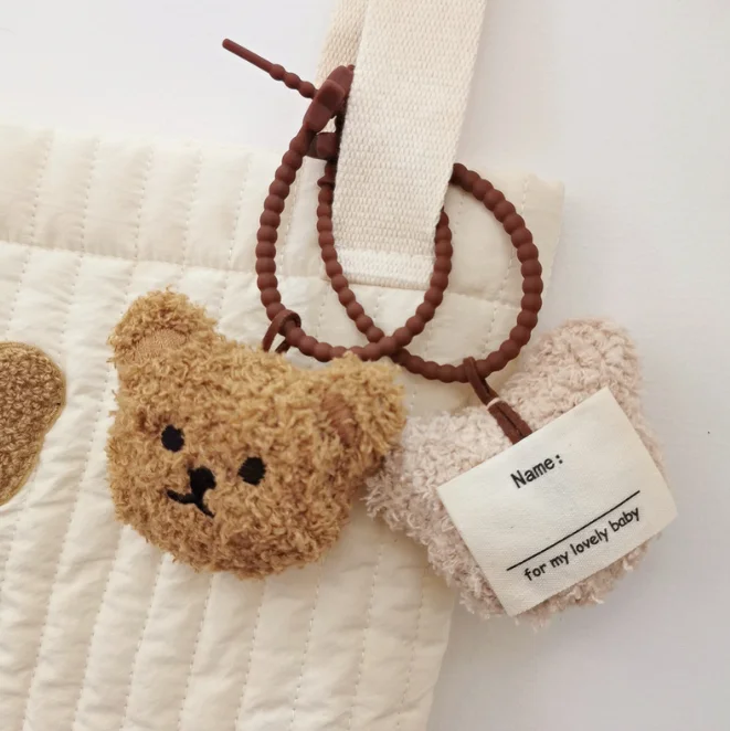 YDS Anti-Lost Bear Bunny  Plush Keychain with Name Tag for Bag Silicone Strap Plush Toy Pendant