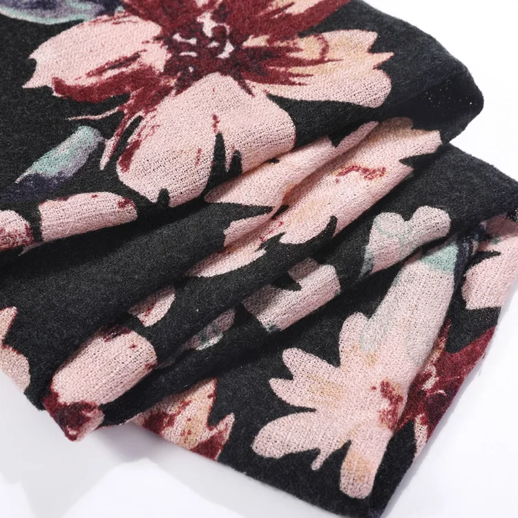 
Wholesale Customized Spring 100%acrylic Flower Print Woven Neck Scarf With Self Fringes 