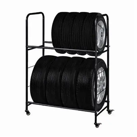 Floor free standing 2 tire display rack heavy duty steel garage tyre display racks hanging storage holders