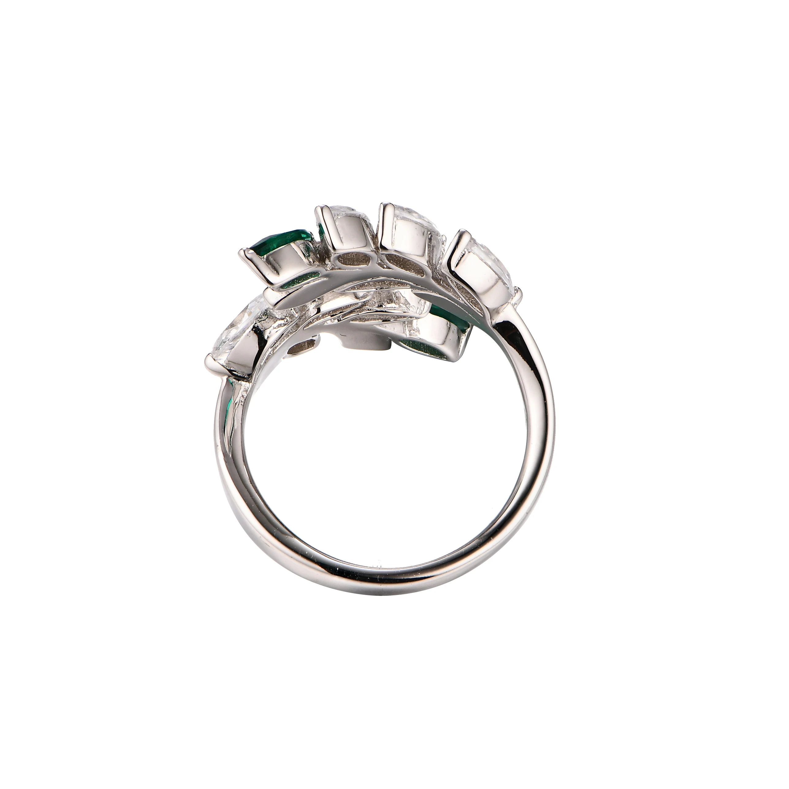 Factory Direct Sale White Gold Emerald Cut 925 Sterling Silver Emerald Diamond Engagement Rings  for Women
