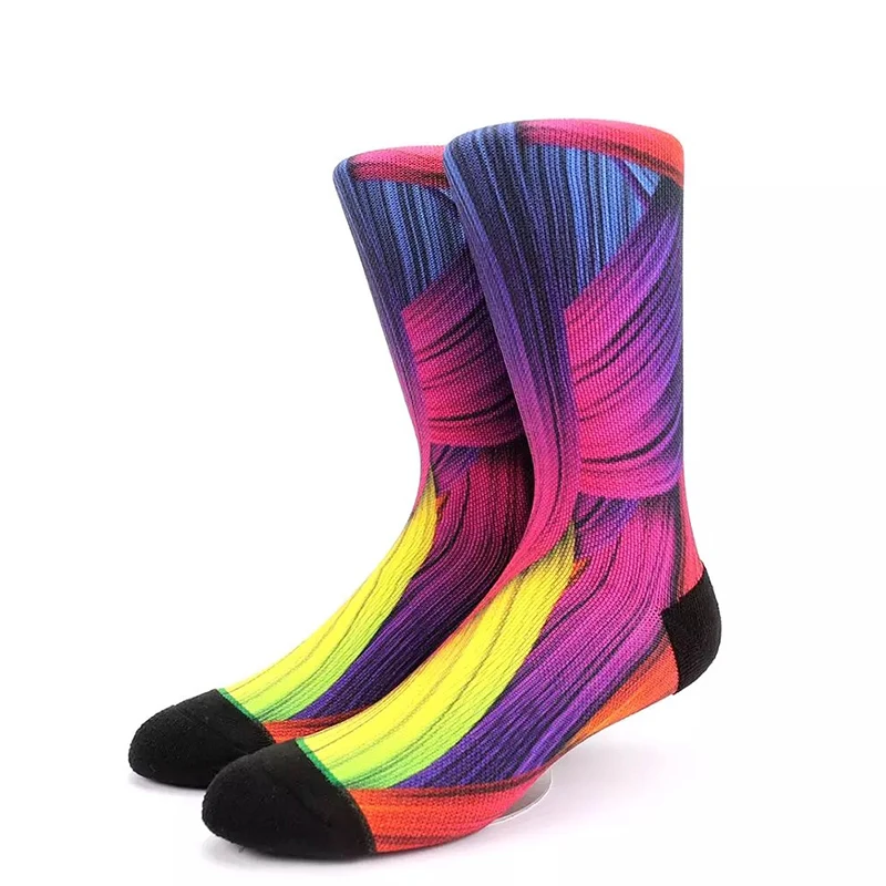 Factory custom design 360 degree digital seamless mens compression sport bamboo printed socks