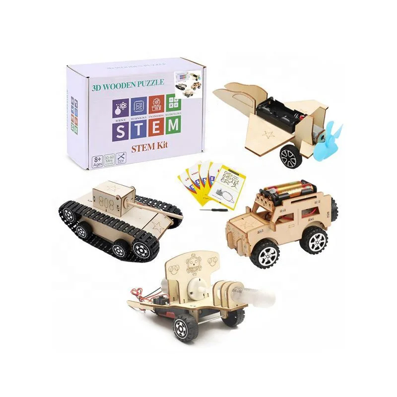 4 в 1 DIY сборке деревянные головоломки игрушки Транспорт модель автомобиля строительный Набор сделай сам стволовых развивающие научный эксперимент сборка игрушка