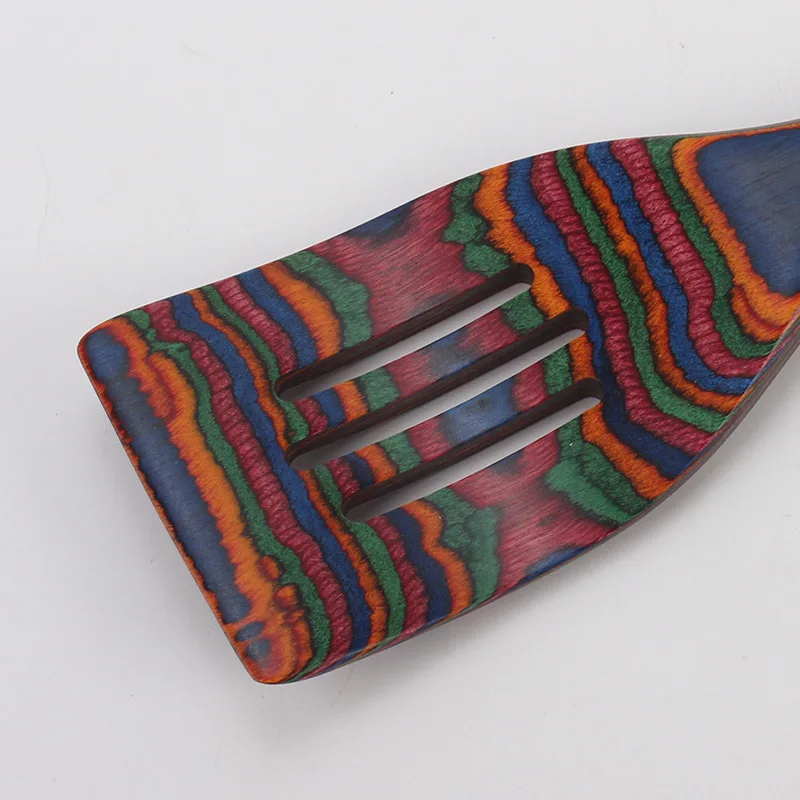 2022 New Nontoxic Rainbow Pakkawood Utensils Set colorful spurtle set wood Spatula 12 inch cooking spoon for home kitchen