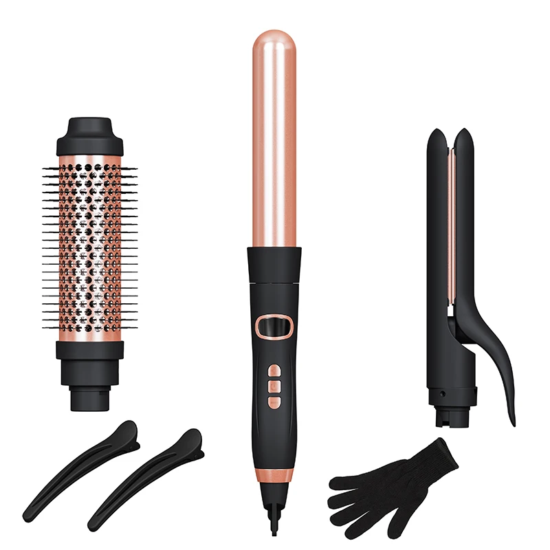 Инструменты для укладки волос 3 в 1 Сменные щипцы завивки выпрямитель щетка Плоская Металлическая вращающаяся керамическая бигуди Автоматическая