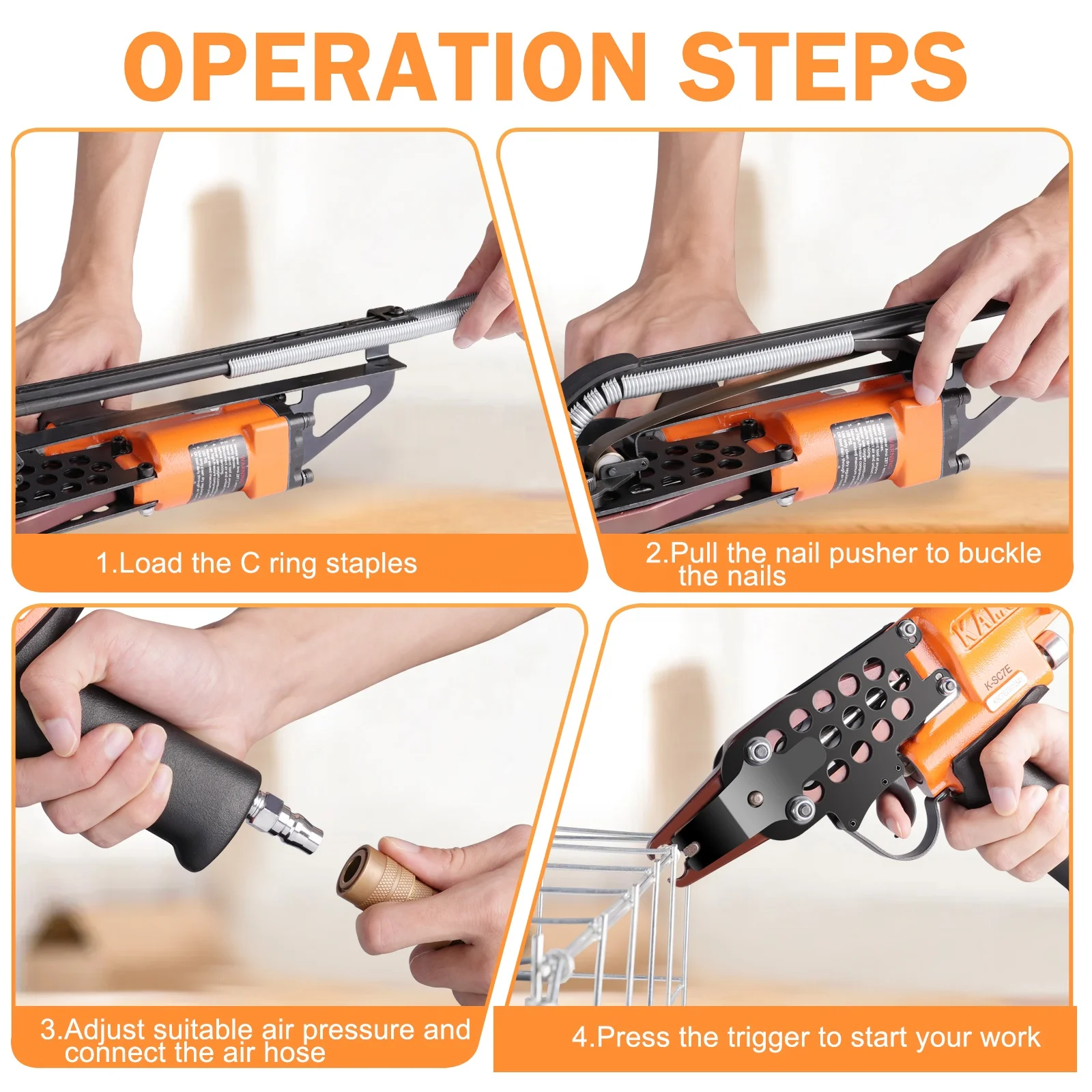 KAMSIN SC7E 15 Gauge 3/4' Crown Industrial Fencing hog ring gun Pneumatic Car Seat-Making Spring Mattress-Making Air C Ring Gun