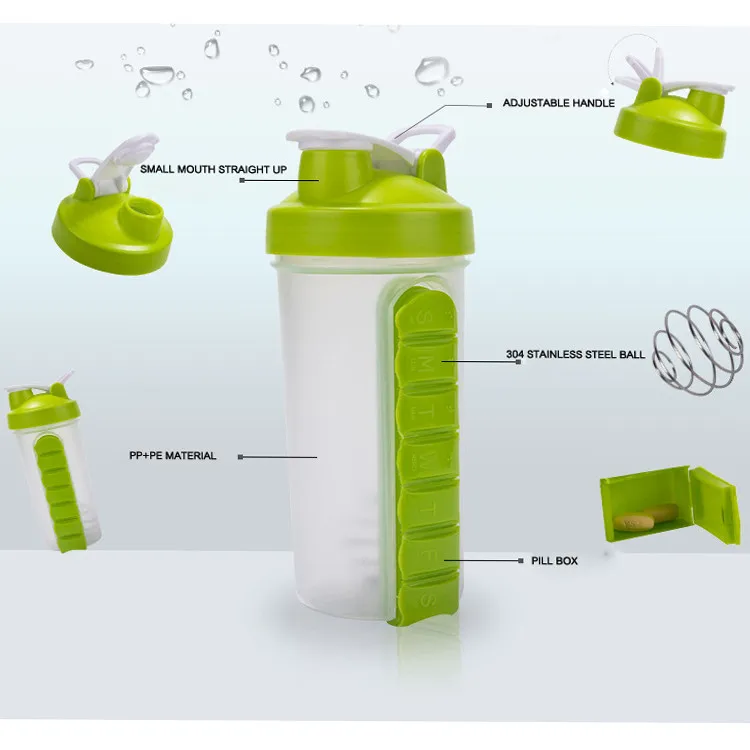 CHUFENG Plastic Gym Bottle Custom LOGO with Pill Case Sports Combine Daily Organizer Blend Bottle Protein Shaker