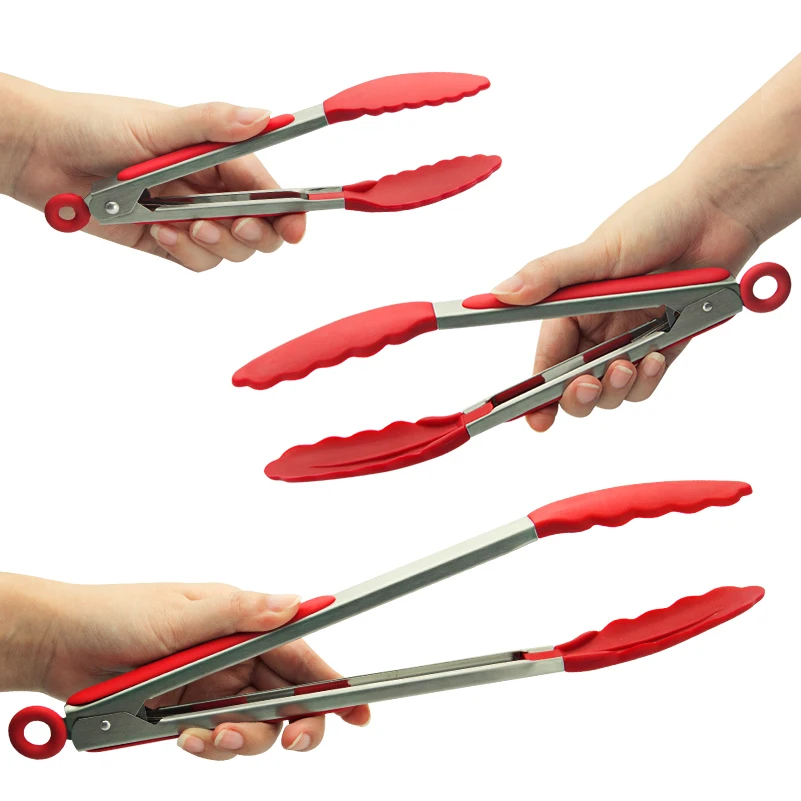 
High temperature resistant food grade silicone barbecue clip stainless steel tong for BBQ accessories 