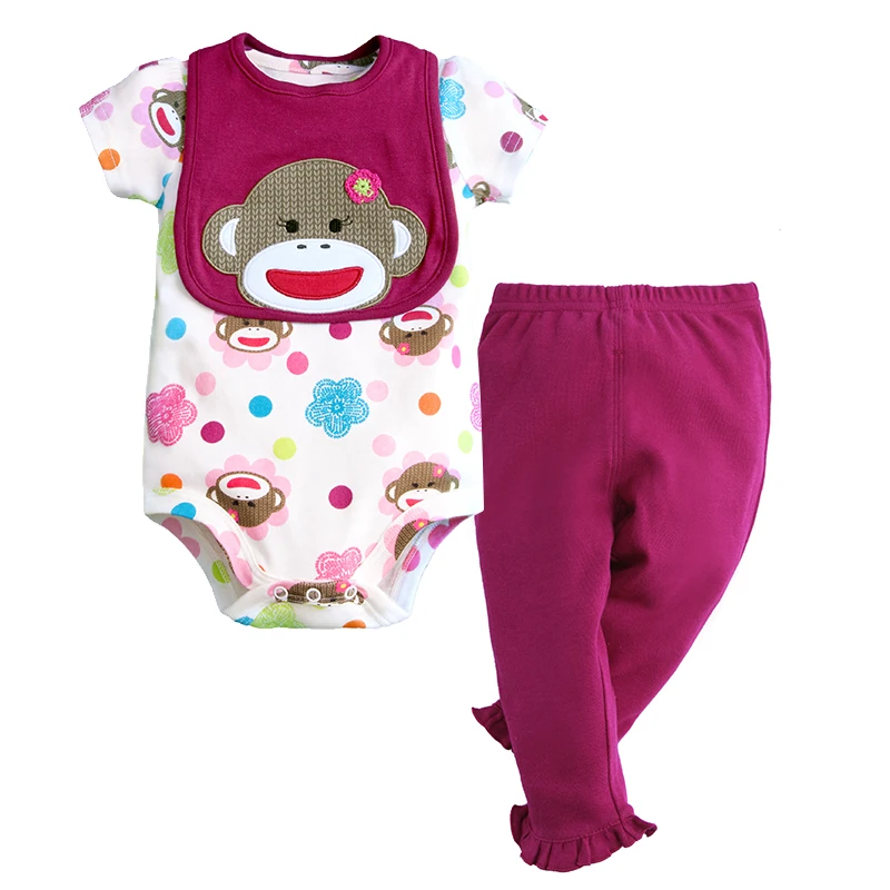 
FITBEAR Wholesale Baby Clothing 3 Pcs Baby Body Suit Set - Bodysuit, Pants, Bib 