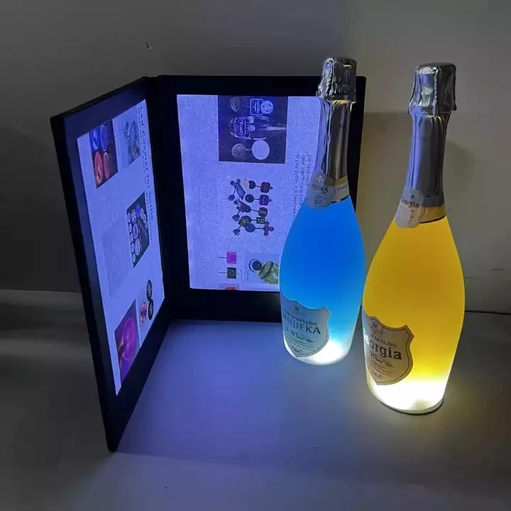 Hot Sales For Restaurant Bar Nightclub Light Up LED Menu Cover Pu Leather Foldable Double Side LED Glowing Menu Holder Book