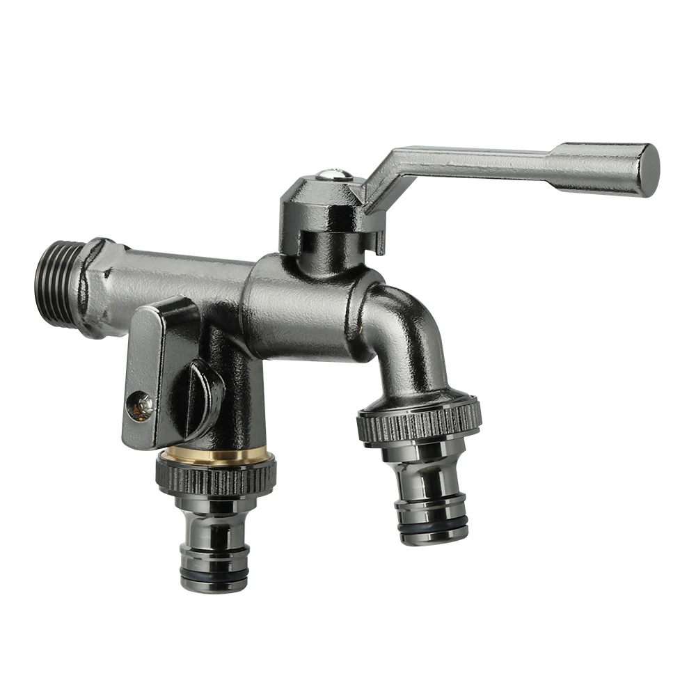 Rastaps XX- 20390 New Design  Gun-Black Outdoor Double Tap Outlet  Aluminum Handle Brass Garden Faucet Cock Water Tap Bibcock
