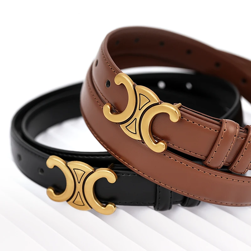 2.5CM Width Fashion Design Brown and Black Color Cowhide Leather Ladies Belts for Dress Suit
